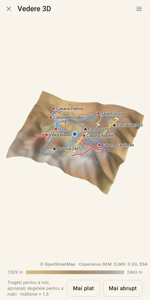 Platoul Bucegi în 3D, cu trasee și cabane